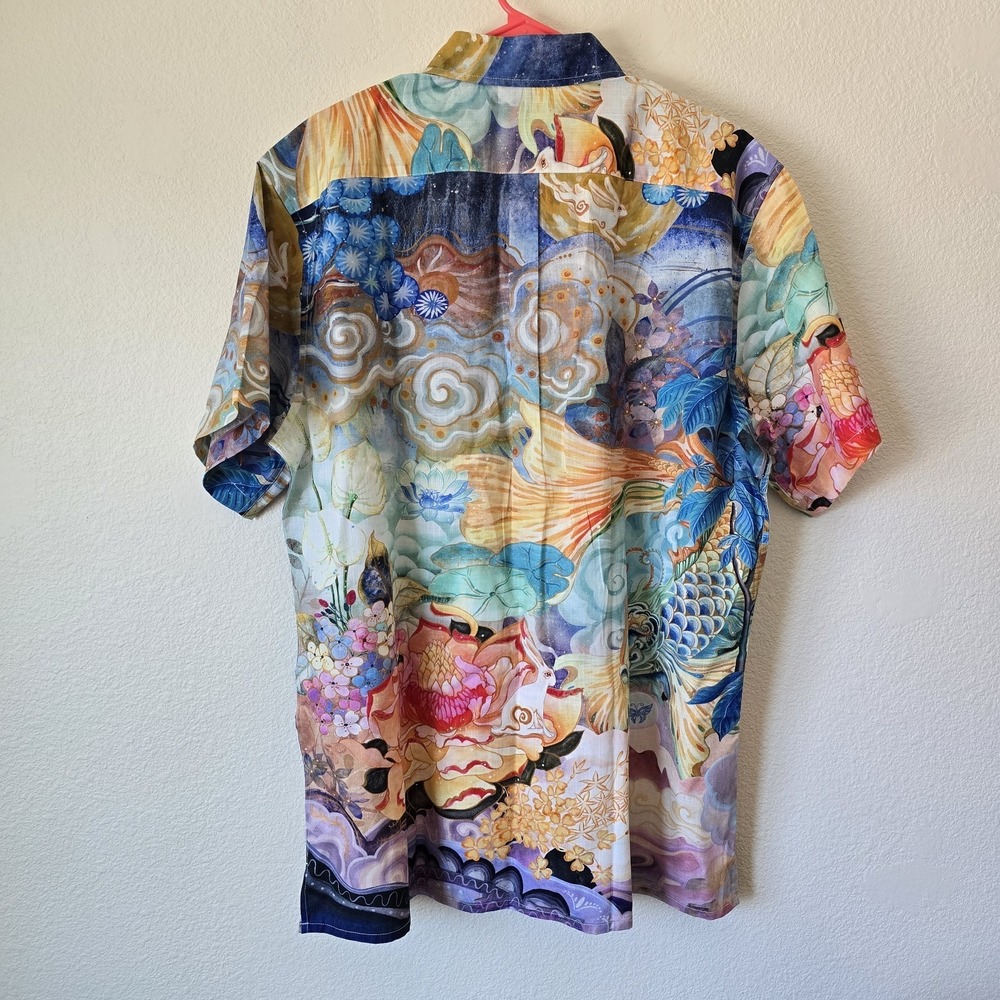 NWT Yiume Hawaiian Shirt Men's XL Colorful Koi Novelty Quirky Art Japan Tropical - Picture 10 of 12
